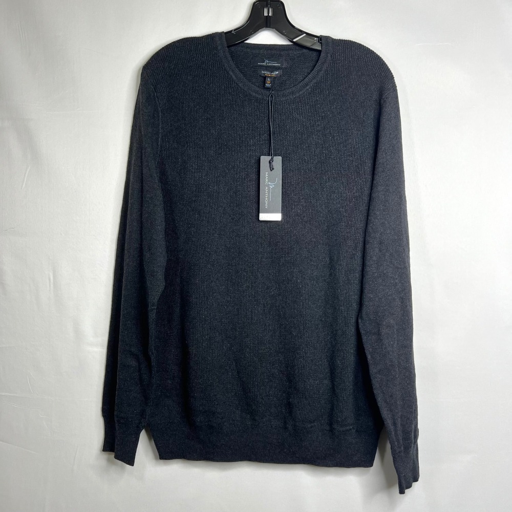 Marc Anthony Charcoal Crewneck Sweater Mens Large Slim Fit Luxe Tuck Stitch Crew - Picture 2 of 12